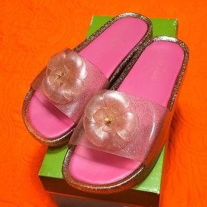 Kate Spade glitter pink rubber pool slides sz.9